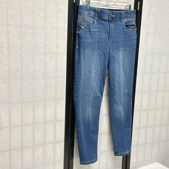 Democracy Mid Rise Ab-solution Ankle Skimmer Denim Blue Jeans Gold Buttons 10 - Picture 3 of 16